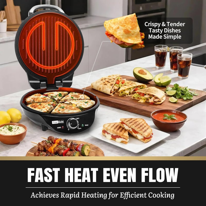 FineMade Electric Griddle Nonstick, Multi-Funtional Quesadilla Maker 10 Inch, Electric Grill Indoor, Pancake Griddle & Pan, Smokeless Indoor Grill, Non-stick Surface, Black - Image 3
